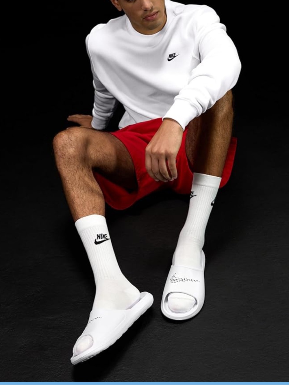 Nike Victori One Slide in White with Black Swoosh Dot Detail - Picture 4 of 4